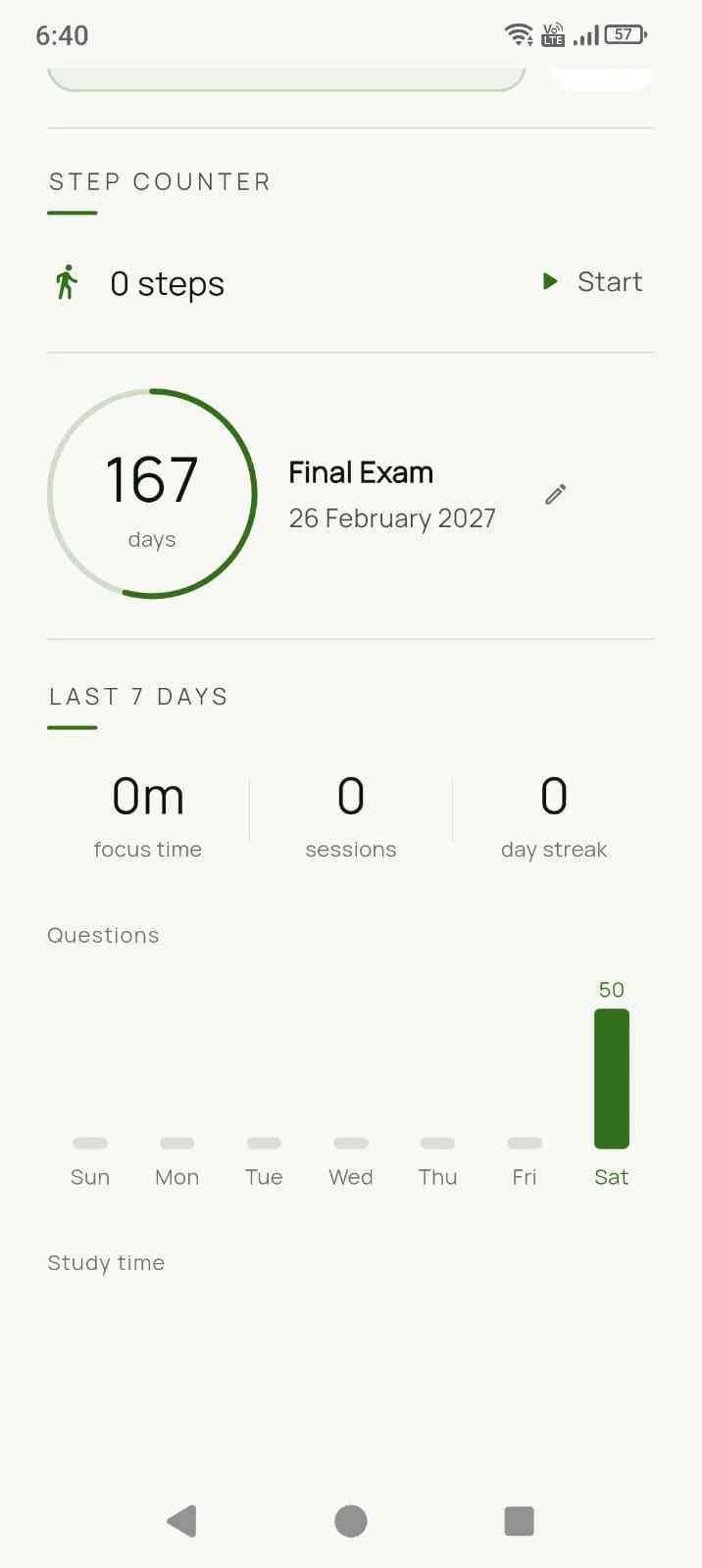 Step counter and days left until the exam